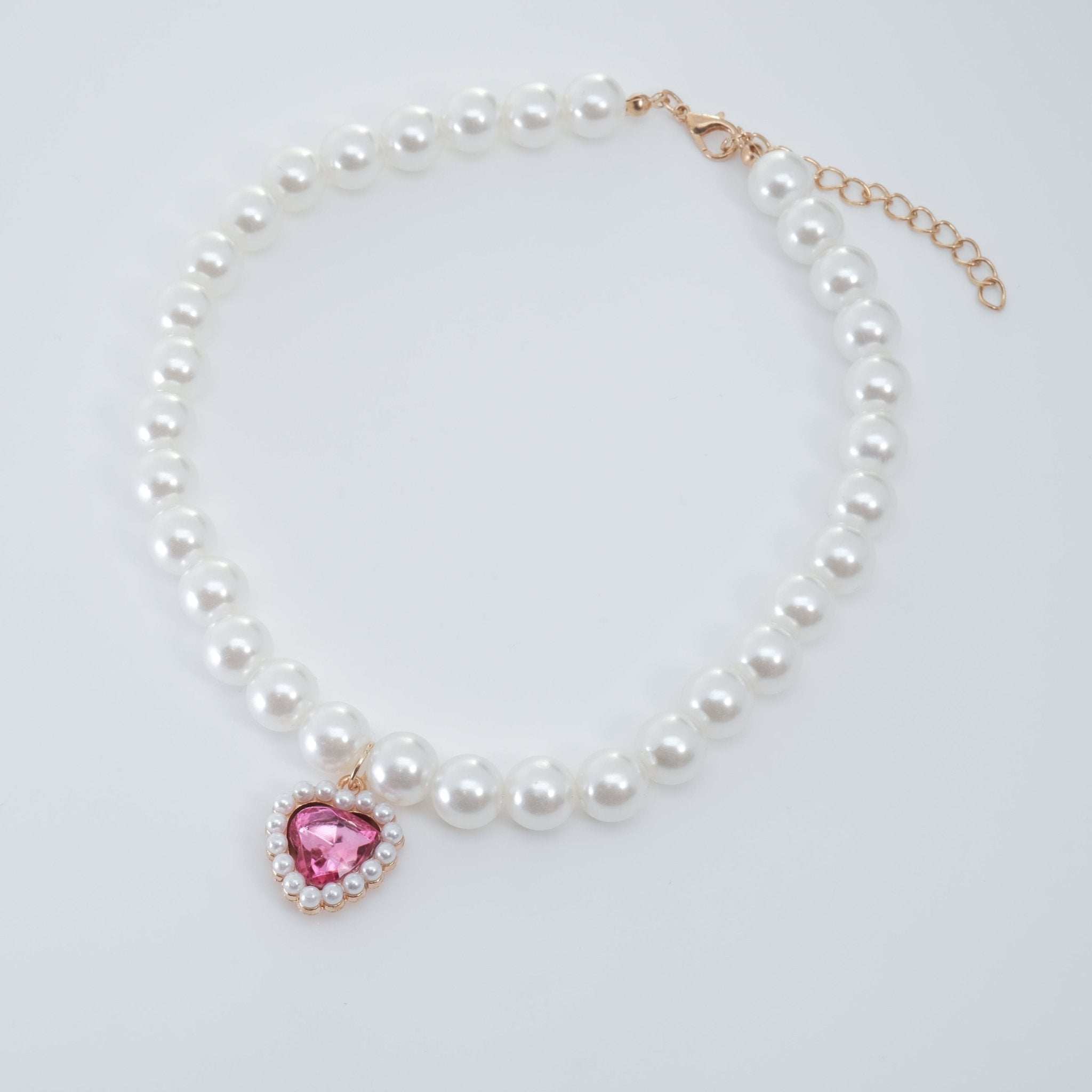 Pearl Necklace (Pink Sapphire Heart)